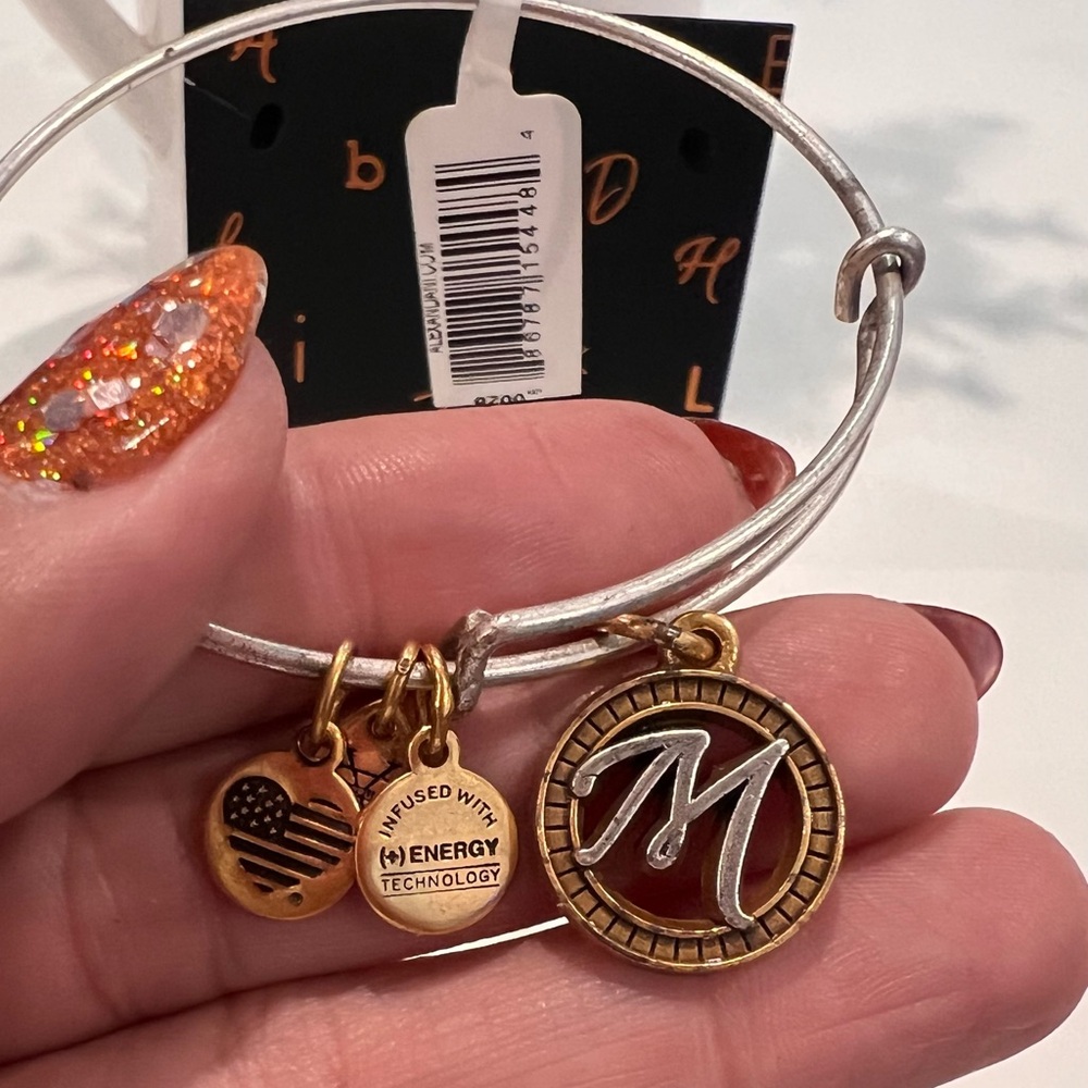 ALEX and ANI Two-Tone Initial “M” Charm Expandable Bracelet - NWT